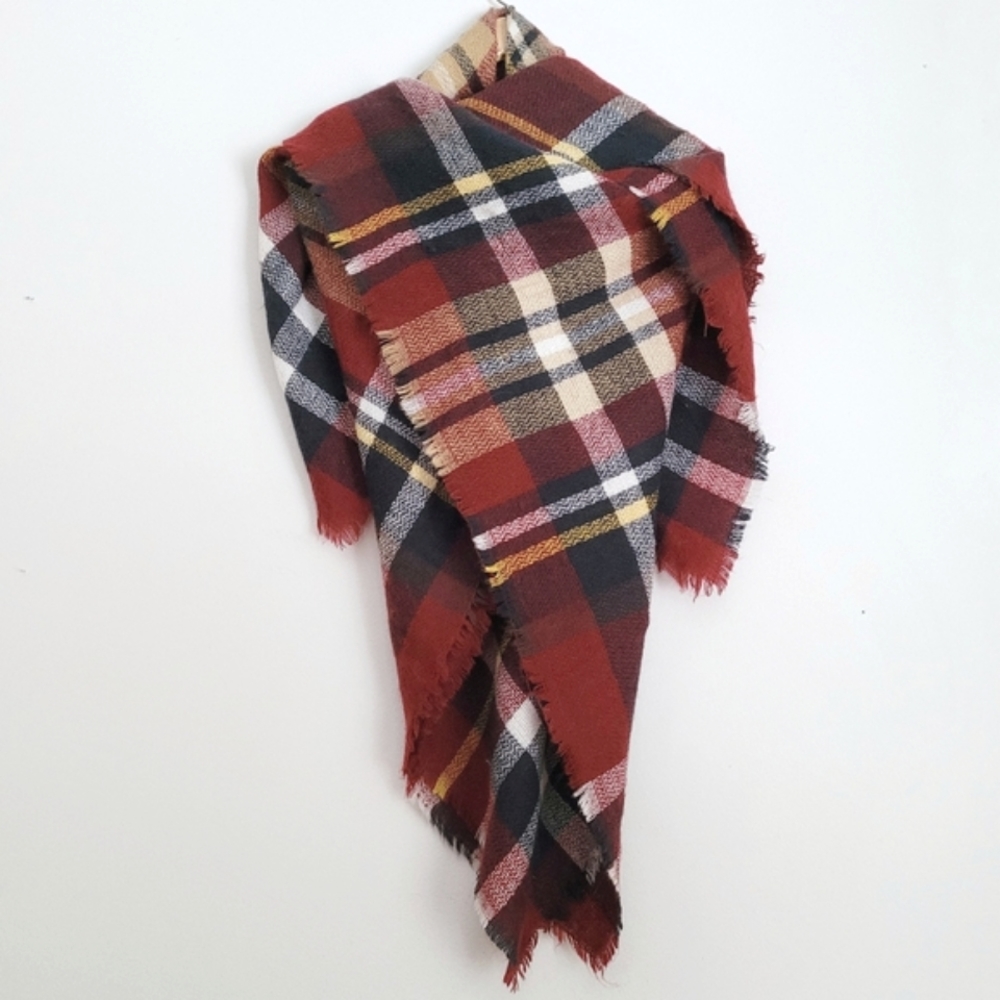 Large Tartan Plaid Red & White Blanket Scarf